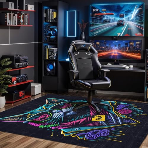 bamyum Blackcat Gaming Bedruckter Teppich Chenille-Druck Maschinell Hergestellt für Spielzimmer, Schlafzimmer, Videospiel Waschbarer 120x180