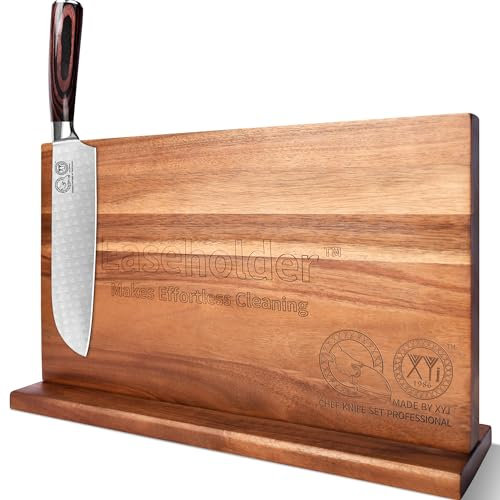 Easeholder Magnetic Knife Block Natural Wooden Double Side Knife Holder Stand with Strong Enhanced Magnets Mutifunctional Kitchen Cutlery Organization Storage Rack