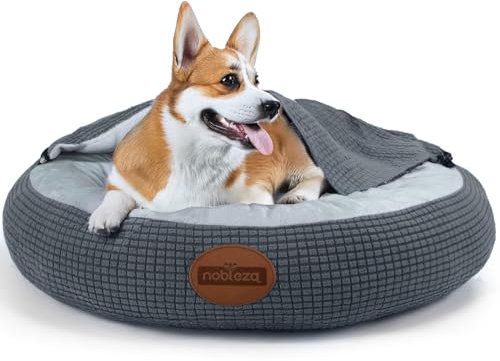 Nobleza Cama para Perro Mediano y Gato con Manta, Lavable, Cubierta de Cueva, Redonda, Fondo Antideslizante, M, 66cm