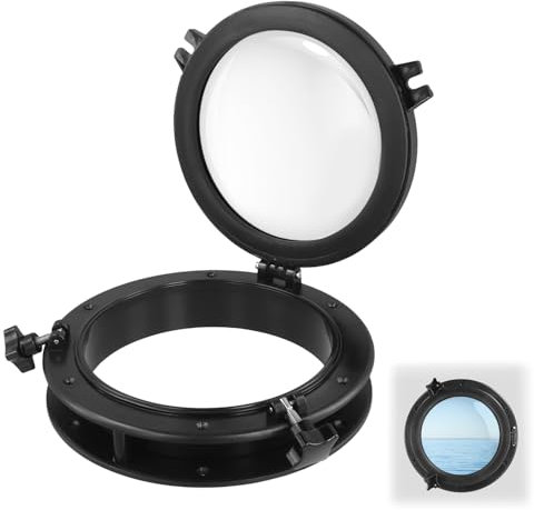 QWORK® Ojo de buey marino, 26.5 cm ojo de buey redondo, portillo negro, para barcos, yates, autocaravanas