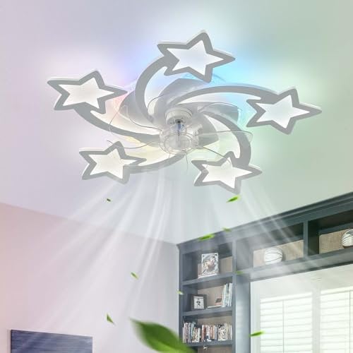 RGB Ceiling Fans with Lights with Remote Control APP, Kids Alexa Fan Light Ceiling Reversible 6 Speed Dimmable Ceiling Fan Light Memory Silent Timing Living Room Lounge Φ 69cm-White||Alexa