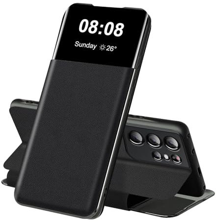 for Samsung S23 Ultra Case Clear View Wallet Case for Samsung Galaxy S23 Ultra Protective Phone Case with Card Slots Kickstand Flip Silicone TPU Anti-Shock Slim Soft 360 Full Body Cover 5G (Black)