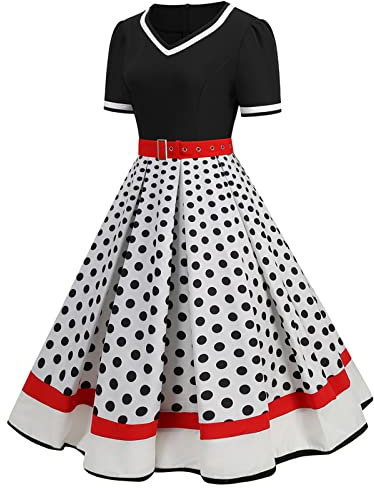 Vintage-Kleid für Damen, 1950er Jahre, Audrey Hepburn, Hochzeit, Cocktail, Abend, Party, Zeremonie, lässig, Vintage, Swing, Party, Kleid, eine Linie Rockabilly, Cocktailkleid für Damen, Midi, weiß, 50