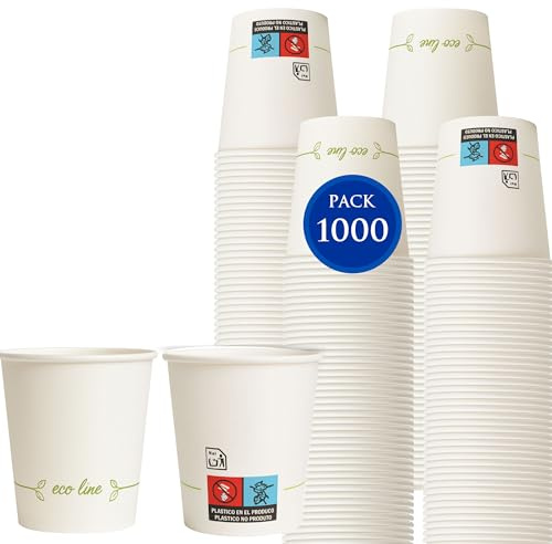 Traineando Vasos café desechables - 1000 und. - 7 oz / 200 ml - Vasos de cartón reciclables para café caliente – Resistentes y aptos para bebidas calientes o frías (Blanco, 1000 unidades)