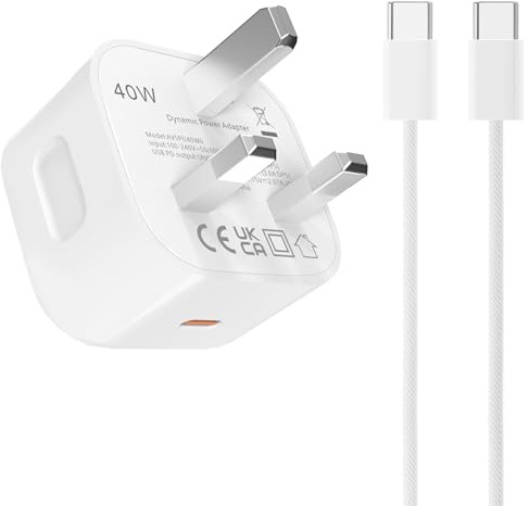 iphone 17 pro Charger,New 40W Dynamic Power Adapter with 60W Max,USB C Fast Charging Plug with 2M/6.6ft braided design C to C Charge Cable for iphone Air/17/17 pro/17 Pro Max/ipad Pro 13/ipad Air 13