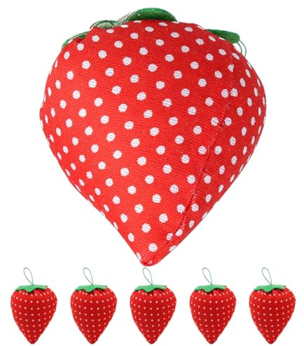 Mikikit 6 Stück-Pack Erdbeerförmte Nadelkissen aus Polyester und Baumwolle Praktisches Stecknadel Organizer für Handarbeiten und Selbstgemacht Nähzubehör Bequem und Handfrei