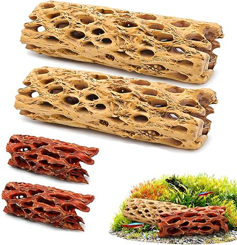 Rusokufo 4 STK Aquarium Resin Cholla Holz Garnelen Versteck, Zubehör für Fisch- & Garnelenhabitate, Kletter- & Kauspielzeug für Einsiedlerkrebse, Fische, Schnecken & Reptilien