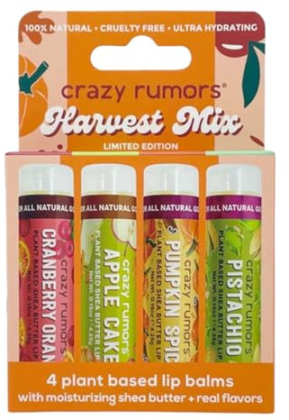 Crazy Rumors Harvest Lip Balm 4-Pack Mix (Cranberry Orange, Apple Cake, Pumpkin Spice, Pistachio)