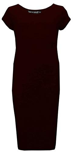 A2Z 4 Kids Girls Dresses Plain Short Sleeves Cap Slim Fit Stretch Bodycon Midi Maxi Comfortable Summer Party Fashion Dress Top Age 5-13 Years Chocolate