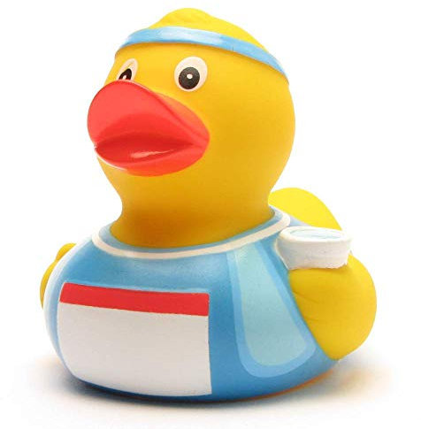 Badeente Marathon-Läufer I Quietscheente I Duckshop I L: 8 cm inkl. Badeenten-Schlüsselanhänger im Set