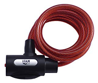 IFAM Cable Antirrobo para Bicicletas Infantiles, Modelo Spiral Junior, 180 cm Longitud, Con dos Llaves de Regata, Cerradura Protegida, Color Rojo, Cable de Acero Resistente y duradero, Exterior
