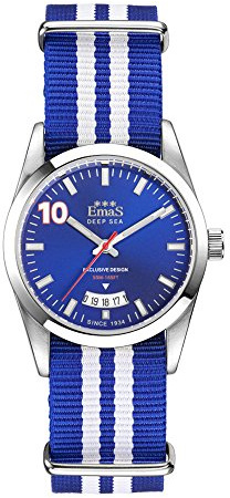 Emas Deep Sea Quarz Edelstahl Blau Datum Datejust Weib Cordura Unisex Uhr