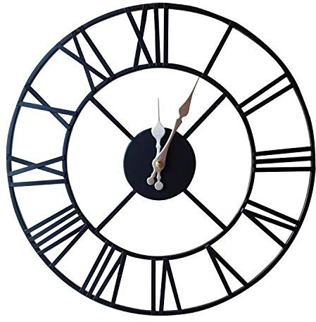 Klass Home Collection Outdoor Waterproof Wall Garden Clock, Iron, Black, 40 CM