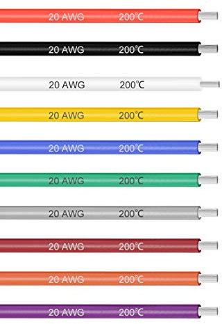 sourcing map Cable de silicona de 20 AWG Alambre de cobre trenzado de cable eléctrico 3 pies 10 colores