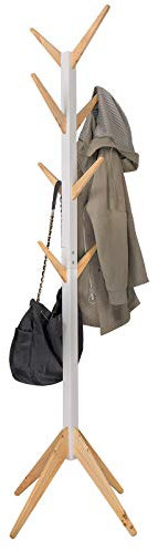WOLTU Kleiderständer mit 8 Haken, Garderobenständer aus Massive Holz, Baumförmige Garderobe, Hängeregal Wäscheständer Gestell Aufhänger, 180 cm Höhe, Weiß + Natur