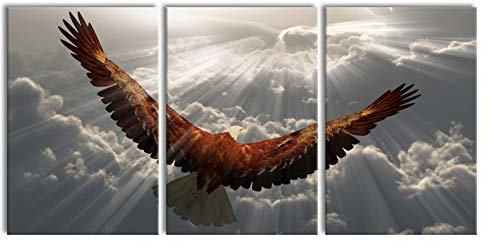 Pixxprint Adler über den Wolken als XXL Leinwandbild in Übergröße 240x120cm Gesamtmaß 3 teilig, Wandbild, Kunstdruck