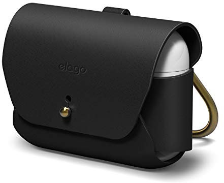 elago Lederhülle mit Karabiner Kompatibel mit Apple AirPods Pro 2 Hülle (2022) und 1 Hülle - Ladecase, Case aus echtem Leder, [Passform Getestet] (Schwarz)