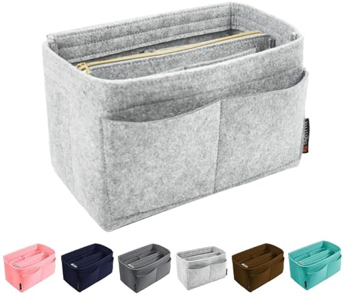 OMYSTYLE Purse Organizer Insert, Felt Tote Bag Organizer Insert with 5 Sizes, Handbag Dividers for Inside Purse, Compatible with Longchamp, Neverful, Speedy and More, Light Grey, XL