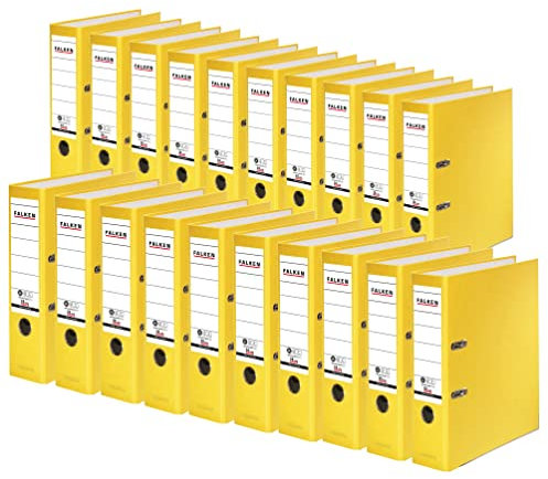 Original Falken 20er Pack Recycolor Umwelt-Ordner Öko. Made in Germany. Farbiger Papierbezug außen 8 cm breit DIN A4 gelb Ringordner Aktenordner Briefordner CO2-Neutral Blauer Engel