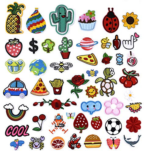 HQdeal 50 Stück Patches zum Aufbügeln, Flicken Zum Aufbügeln, Schmetterling Tiere Blume Aufbügelflicken Bügelflicken Stickerei Applikation Nähen Eisen Auf Patch Abzeichen für DIY Kleidung Jeans Hut