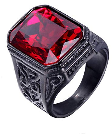 HIJONES Herren Gotisch Quadratischer Stein Ring aus Rostfreier Stahl