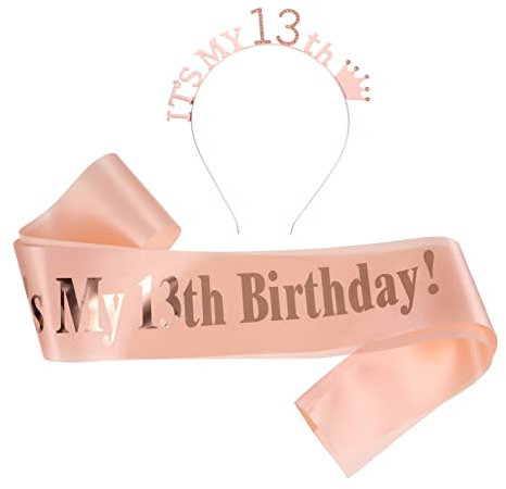 Amosfun 2Pcs Geburtstag Schärpe Tiara Set Kristall Geburtstag Crown mit Anzahl Und Satin Schärpe für Frauen Mädchen Geburtstag Party Geschenk Liefert (13 Jahre Alt)