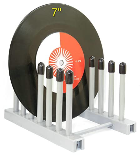 Pmsanzay Supporto per dischi in vinile per la pulizia, con parte superiore in silicone (mantiene i tuoi dischi senza graffi), contiene fino a 6 album Lp, per dischi da 30,5 cm e 17,8 cm, grigio
