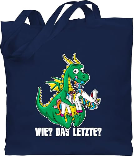 Baumwolltasche - Sprüche Statement - Wie? Das Letzte? - weiß - Unisize - Navy Blau - langer henkel jutetasche tasche mit aufschrift einhorn yutebeutel statements drachen stofftasche spruch drache