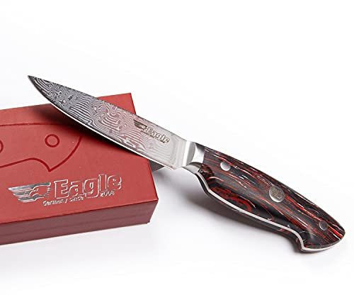 Eagle U-Grip - Officemesser 10 cm - Voll-Damaststahl 108 Lagen/Heftschalen: G10 schwarz-rot-weiß