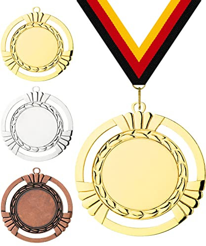 Pokalmatador GmbH XXL Medaille Ø 90 mm, mit individuellem Wunschtext in Gold, Silber & Bronze Farbe | 50mm Alu-Emblem + Medaillenband | Für Fußball, Schwimmen, Tennis, Kindergeburtstage etc.