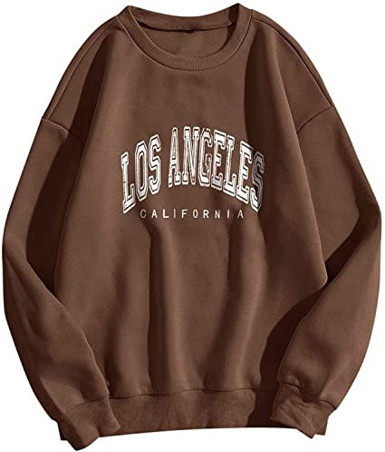 Onsoyours Damen Ohne Kapuze Teenager Mädchen Vintage Hoodies Langarmshirt Oberteile Top Winter Herbst Streetwear Pulli Braun S