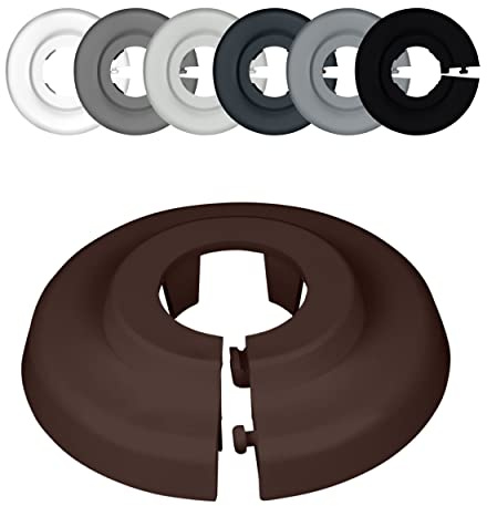 FUX 6 Radiator Pipe Covers Single Collars 22mm Brown - Heater Covers | Tool-free fit, Plastic