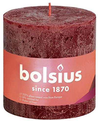 bolsius Stumpenkerze Velvet Red Ø 100 mm - Höhe 10 cm - Dunkelrot - 62 Brennstunden
