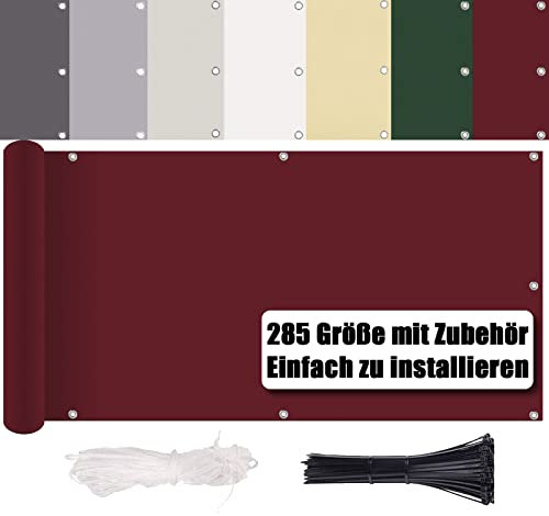 Balcony Privacy Screen, No Drilling, Wind and UV Protection, 260 g/m², with Mounting Accessories, 100% Polyester, Balcony Cladding, Balcony Border, Balcony Cover for Balcony Railing, Patio and Garden,