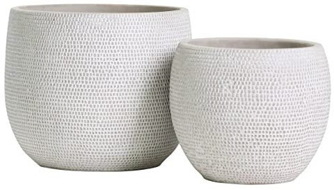Olly & Rose Barcelona Lot de 2 Pots de Fleurs en céramique pour intérieur et extérieur Blanc