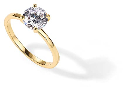 PAVOI 14K Sterling Silver Yellow Gold Plated Round Cut Solitare 1.5 CT Moissanite Engagement Ring for Women - Moissanite Wedding Band for Women - Promise Ring