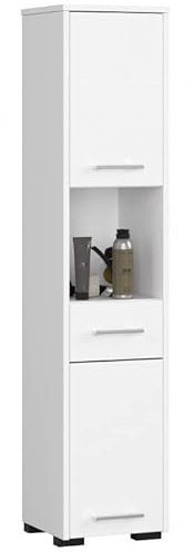 3E 3xE living.com Meuble Salle de Bain avec Deux armoires et tiroir, D : H : 140 cm, L : 30 cm, P : 30 cm, Blanc
