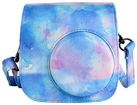 HIYQIN Sofortbildkameratasche kompatibel mit Instax Mini 11/9/8/8+, PU-Ledertasche mit Tasche und verstellbarem Schultergurt (Himmel-blau)