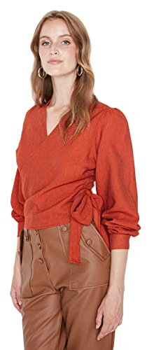 TRENDYOL Damen Zweireihig Unifarben Regular Bluse Shirt, Tile Red, 36