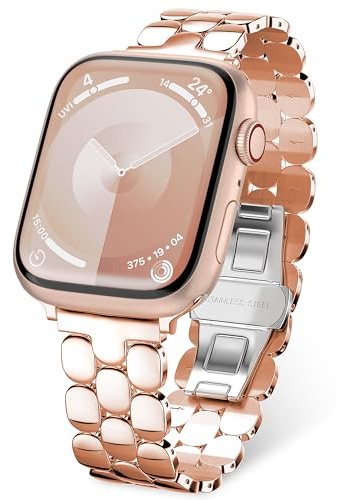 TISIMO Kompatibel mit Apple Watch Armband 45mm 44mm 42mm 41mm 40mm 38mm Damen,Rostfreier Stahl Metall iWatch Armband für iWatch Series SE/SE2/8/7/6/5/4/3/2/1,38mm 40mm 41mm Glänzend Rose Gold