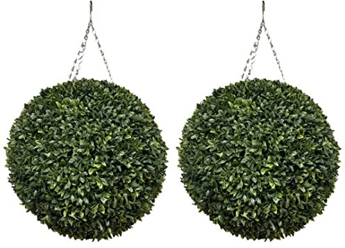 Best Artificial Pair of 38cm Green Olive Topiary Hanging Grass Balls