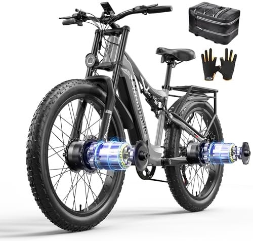 Vélo de Montagne électrique Adulte S600 à Suspension complète, Double Moteur, Batterie 48V 17.5 Ah, 26 Pouces 3.0 Fat Tire ebike, Trois Modes de Conduite, vélo électrique