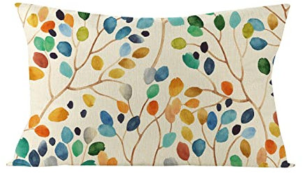Kissenbezug Frühling 30 x 50 cm, Rechteck Frühling Blumen Dekorativ Kissenhülle, Schön Einseitig aus Leinen Kissenbezug, Frühling Blumen Dekokissen für Sofa Schlafzimmer Wohnzimmer (E, 30x50cm)