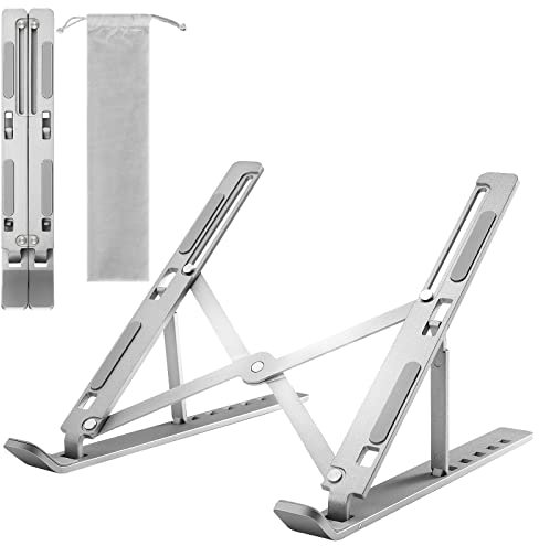 UNIFUN Portable Computer Stand,6 Levels Height Adjustable Holder,Lightweight ABS+Silicone Foldable Computer Riser,Notebook Cooling Stand PC Riser for All Laptops (Grey)