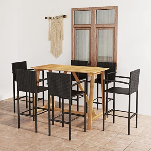 BaraSh 7-TLG. Gartenbar-Set Stehtisch Outdoor Bartisch-Set Bar MöBel Bar Outdoor Theke Garten Theke Bar Schwarz 3067972