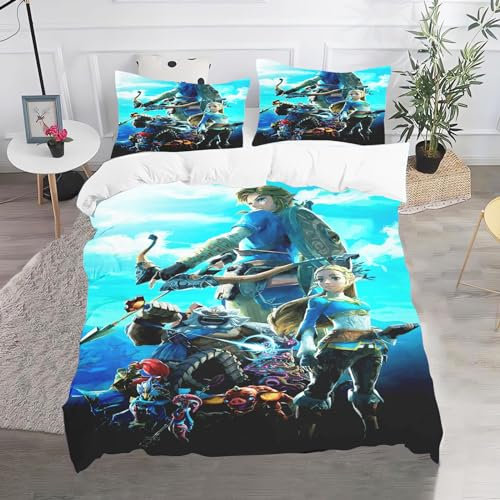 CHEFFS Zelda Bettwäsche135x200, 3D Anime Zelda Bettwäsche-Set Für Jugendliche, Cartoon Bettbezug Kinder Mikrofaser Bettwäsche Mit Kissenbezügen (135 x 200 cm,7)