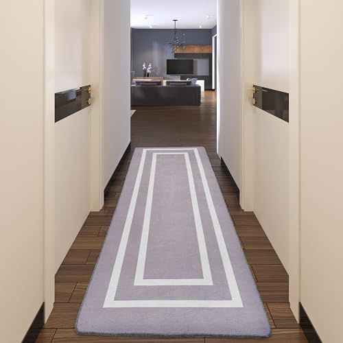 miqna Wohnzimmer Teppich Kurzflor Moderne geometrische rutschfeste Boden Flur Teppich Gel Läufer schwarz weiß (Silver, 80 x 200 cm)