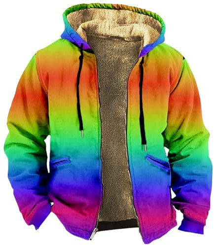 Fleecepullover Herren Pullover Herren Winter Regenjacken Für Herren Kochjacke Vintage 3D Druck Winterjacke Mit Kapuze Warm Outdoor Jacke Mit Reißverschluss Kapuzenpullover Mit Taschen (Lila, 4Xl)