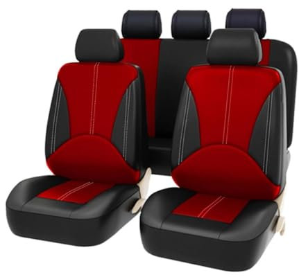 Ashild Auto Sitzbezüge Sets für Mercedes-Ben-z GLK SUV 200 220 CDI 250 260, PU Leder 5-Sitze Autositzbezug Vorder und Rücksitzbezüge Schonbezüge Sitzschoner Zubehör,E/Black Red
