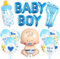 Babyparty Deko Blau, Baby Shower Junge Deko, Babydusche Dekorations - It's a Boy Girlande, Neugeborene Folienballoon, Fotorequisiten Masken, Ballons Blau, Tischdeko Streudeko